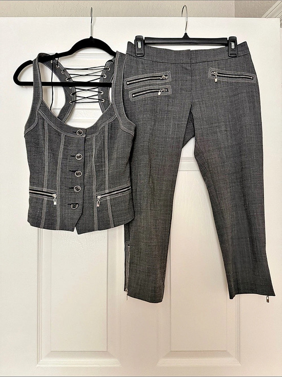 bebe Pants - bebe Gray Lace-Up Vest & Straight-Leg Pants XS